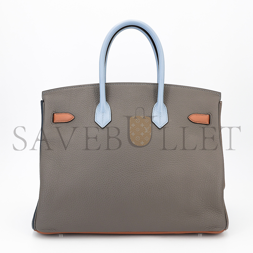 HERMÈS MASTER BIRKIN 30 TOGO LEATHER GOLDEN BROWN LINEN BLUE GOLD BUCKLE BAG 5104823676 (30*23*15cm)